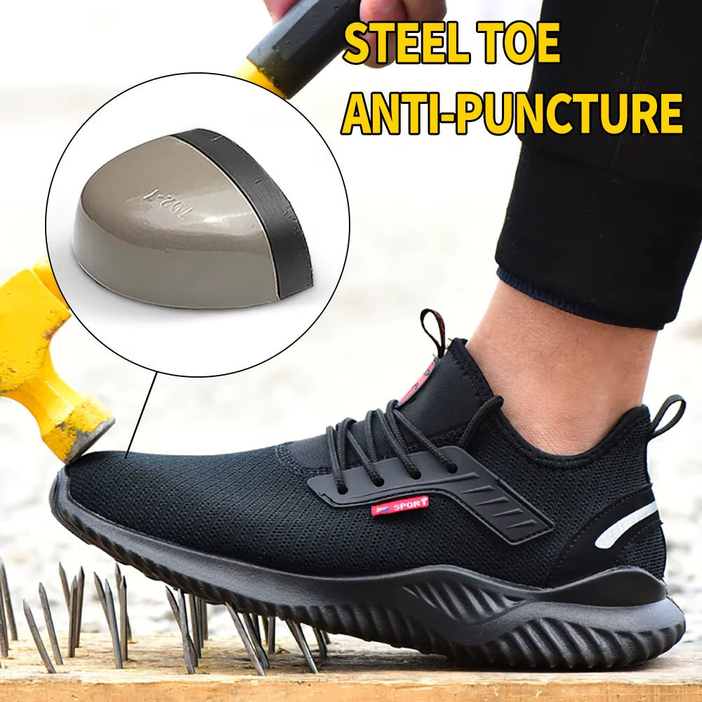 Work Safety Shoes Anti-Smashing Steel Toe Puncture Proof Construction Lightweight Breathable Sneakers Shoes Men Women Is Light